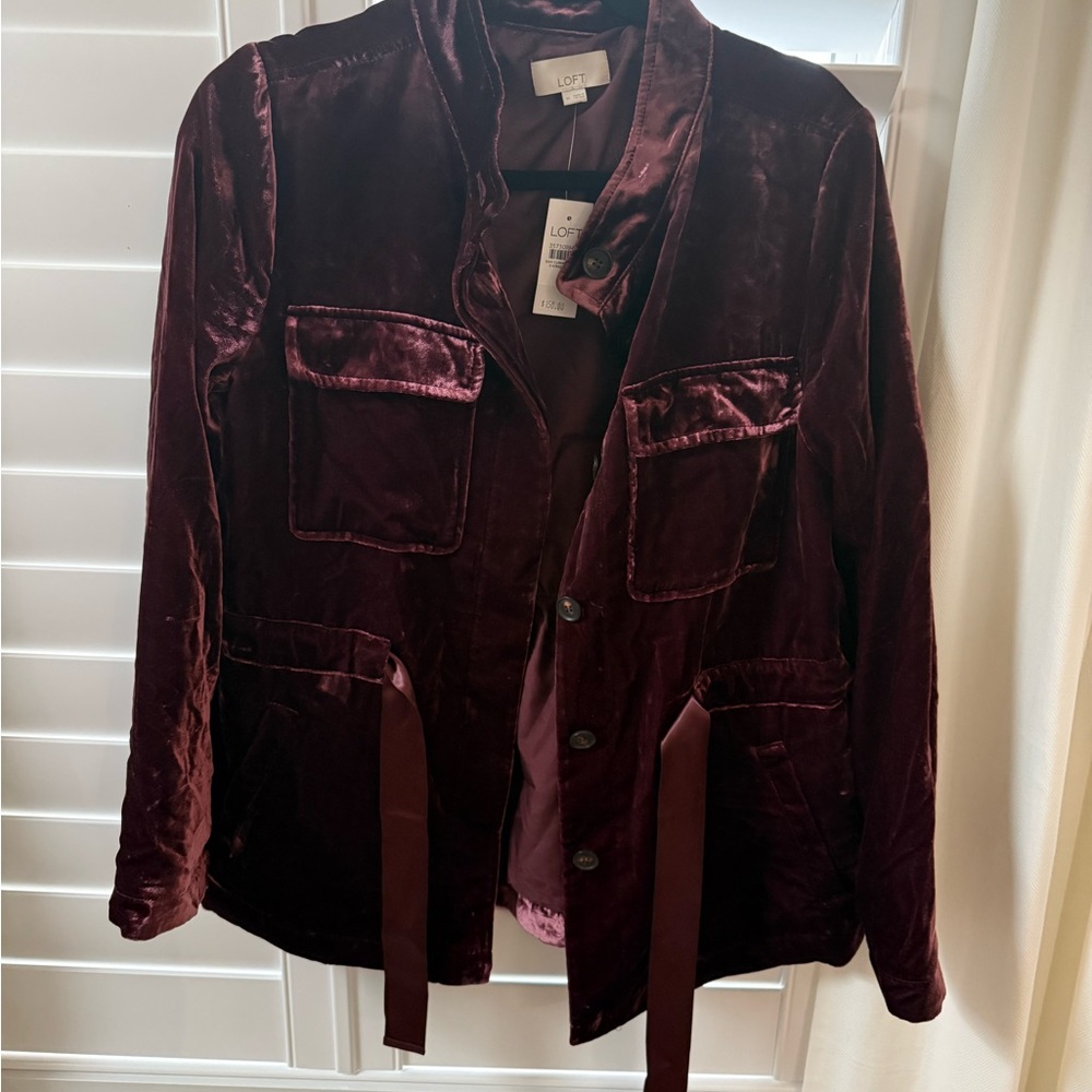 LOFT Red Velvet Blazer Structured Suit Jacket